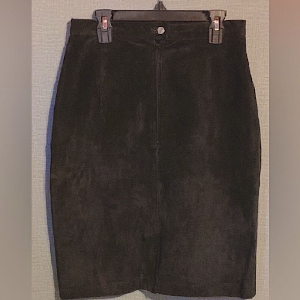 Authentic Suede Leather Vintage Black Leather Pencil Skirt Size 6/Small Classic - Picture 9 of 13